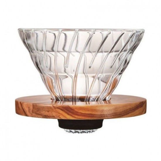 Hario Glass Coffee Dripper V60 02 Olive - Hario Dripper Με Ξύλινη Βάση 